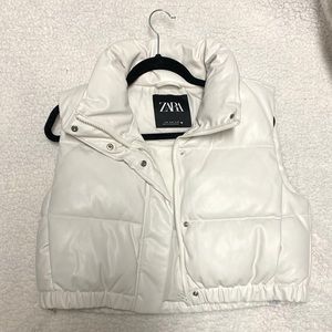 Zara Cropped Leather Puffer Vest